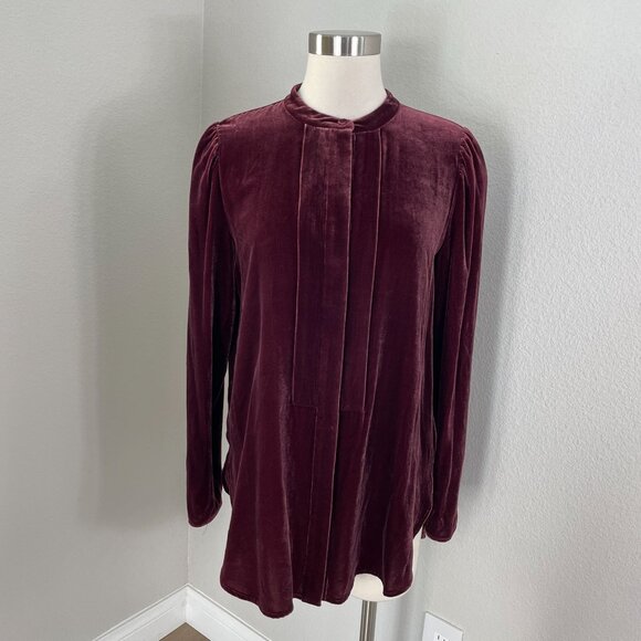 Theory Womens Medium Burgundy Tux Tunic Luxe Velvet Long Sleeve Top Shirt - Picture 1 of 12